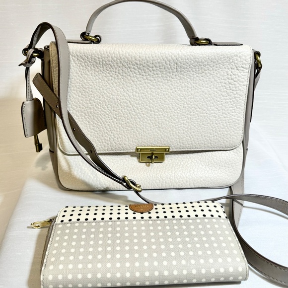 Fossil Bundle Pebbled Leather Crossbody, Satchel, Messenger Handbag + Wallet - Picture 2 of 13